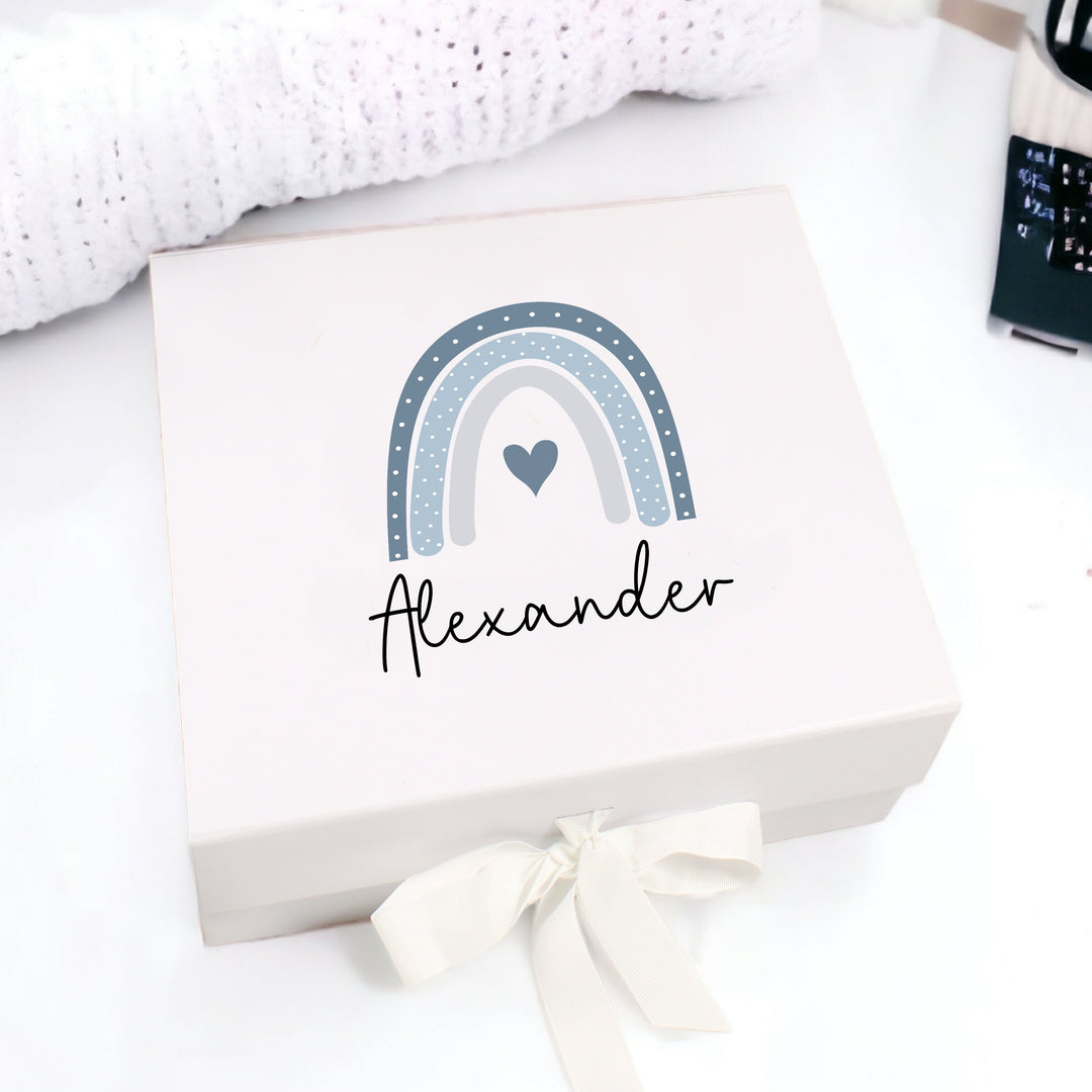 Personalised Blue Rainbow Baby Clothing Optional Hamper Gift Set