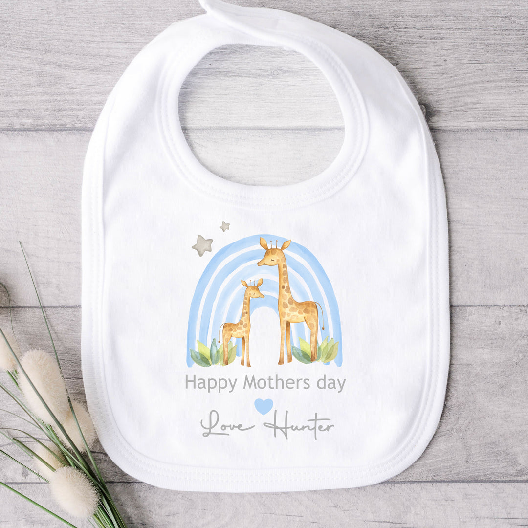 Personalised Our First Mother's Day Blue Rainbow Giraffe Babygrow/Vest