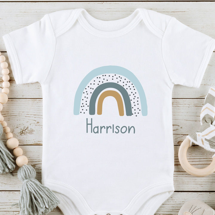 Personalised Blue Patterned Rainbow Outfit Babygrow/Vest