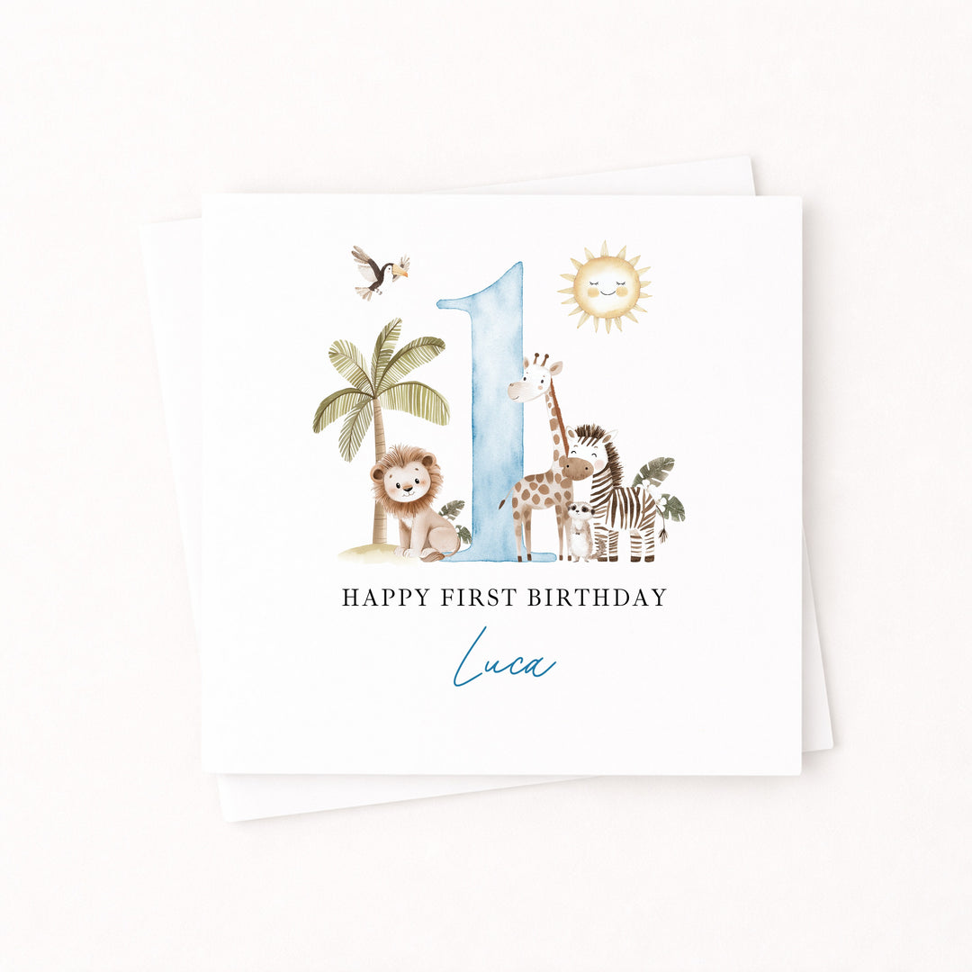 Personalised Blue Safari Birthday Card