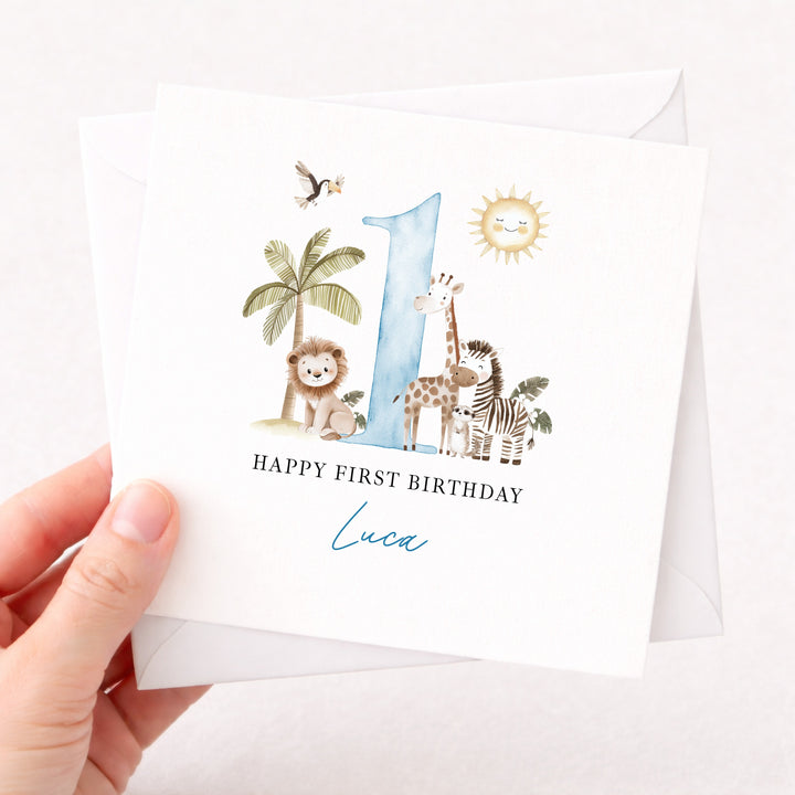 Personalised Blue Safari Birthday Card