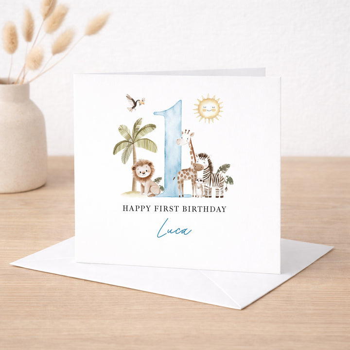 Personalised Blue Safari Birthday Card