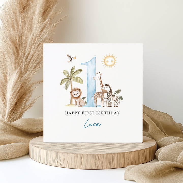 Personalised Blue Safari Birthday Card