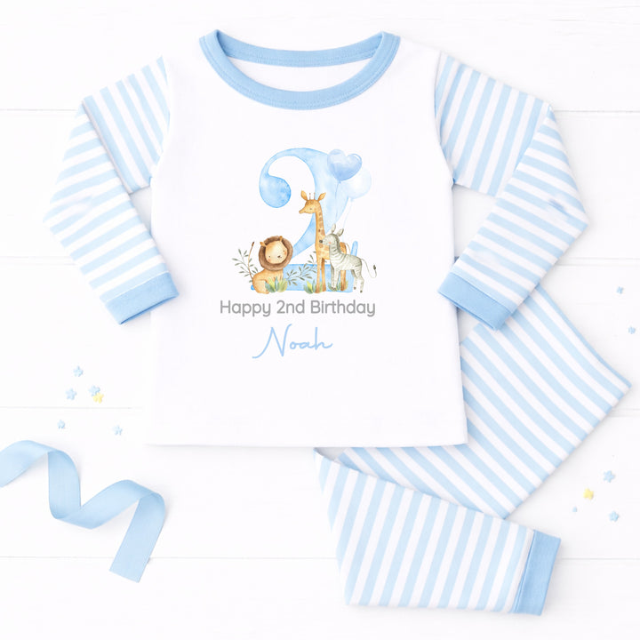 Personalised Blue Jungle Happy Second Birthday Pyjamas