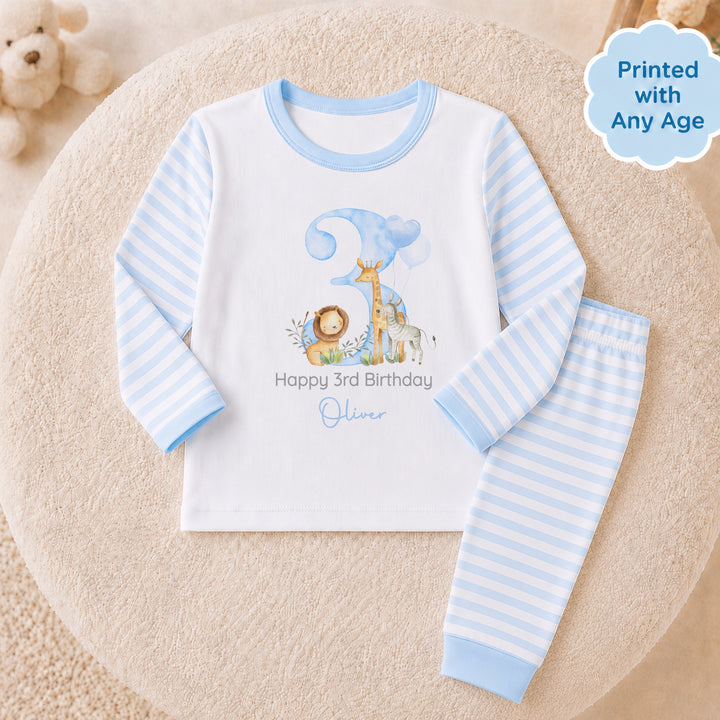 Personalised Blue Jungle Safari Any Age Birthday Pyjamas