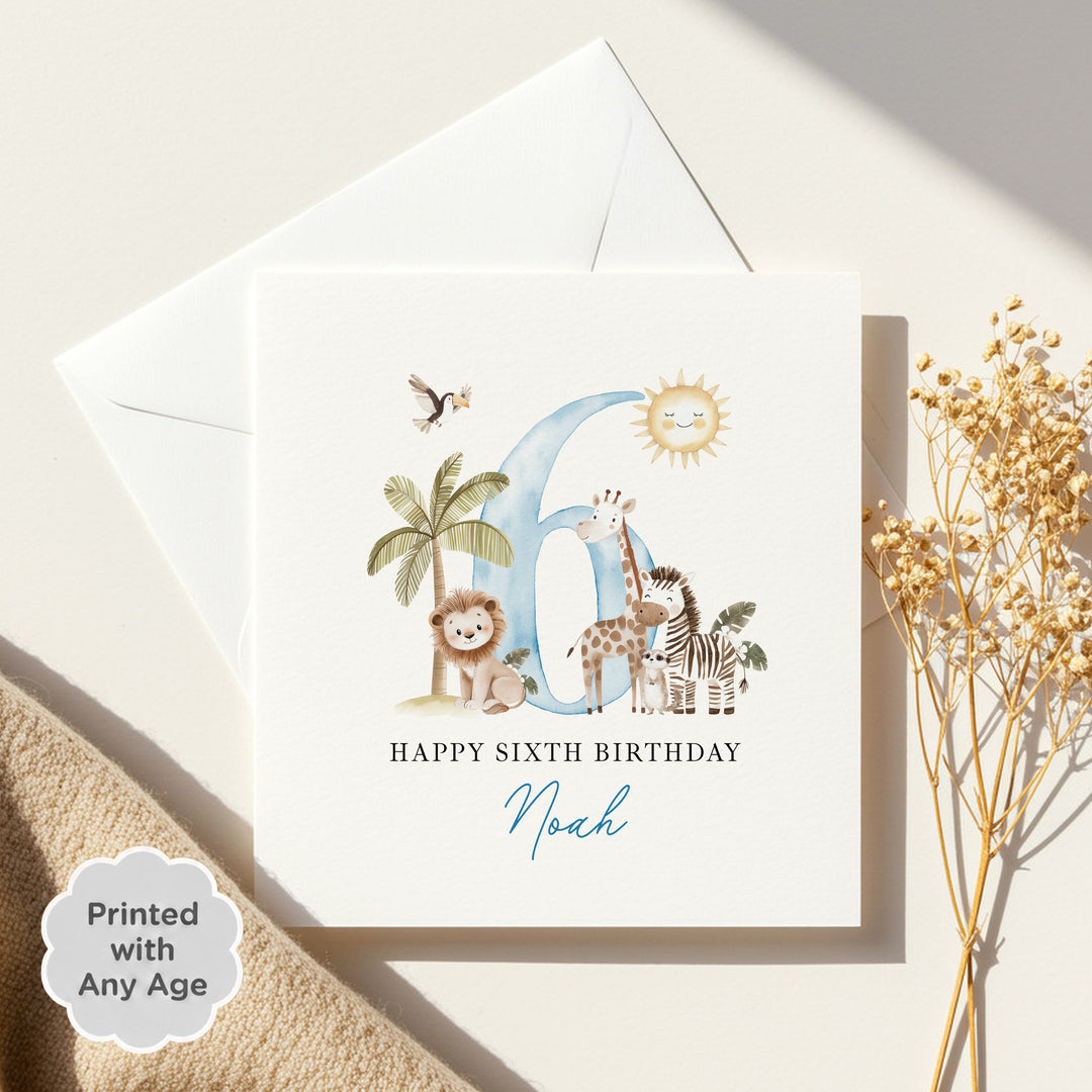 Personalised Blue Safari Any Age Birthday Card