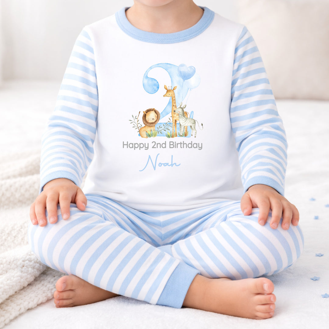 Personalised Blue Jungle Happy Second Birthday Pyjamas