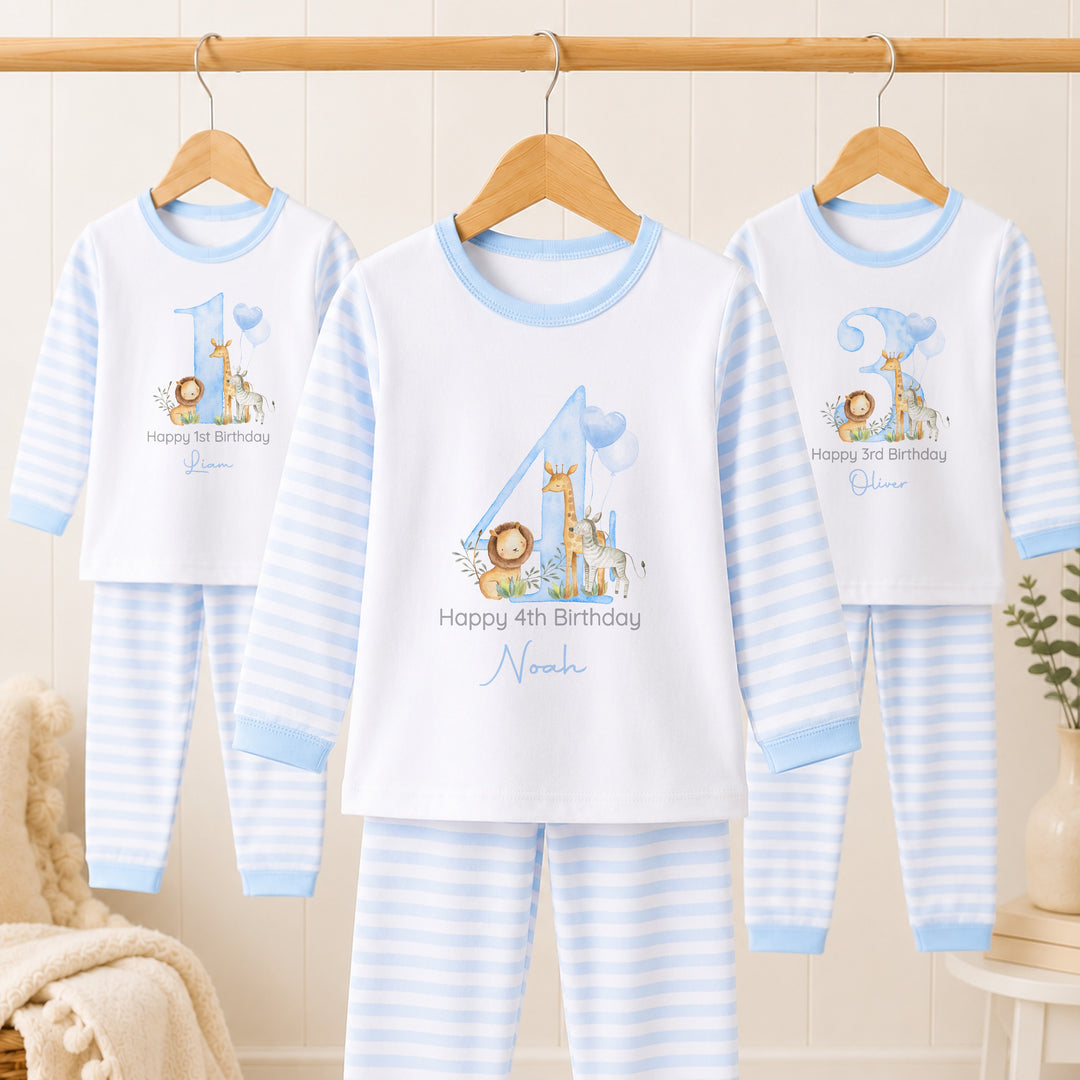 Personalised Blue Jungle Safari Any Age Birthday Pyjamas