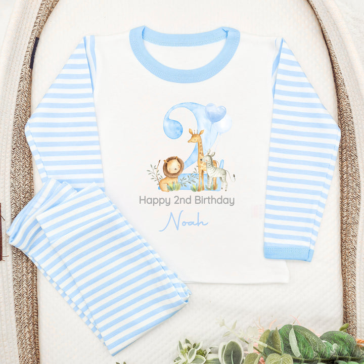Personalised Blue Jungle Happy Second Birthday Pyjamas