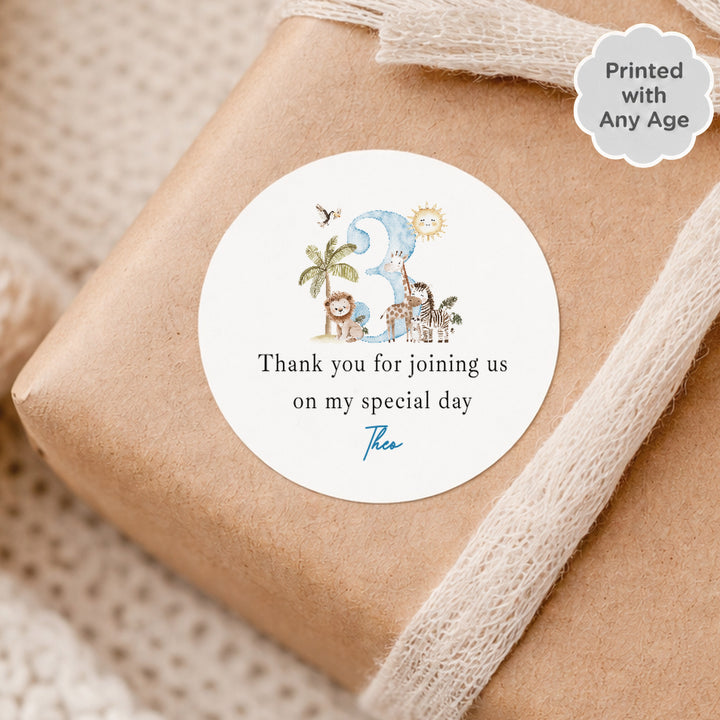Personalised Blue Safari Birthday Stickers