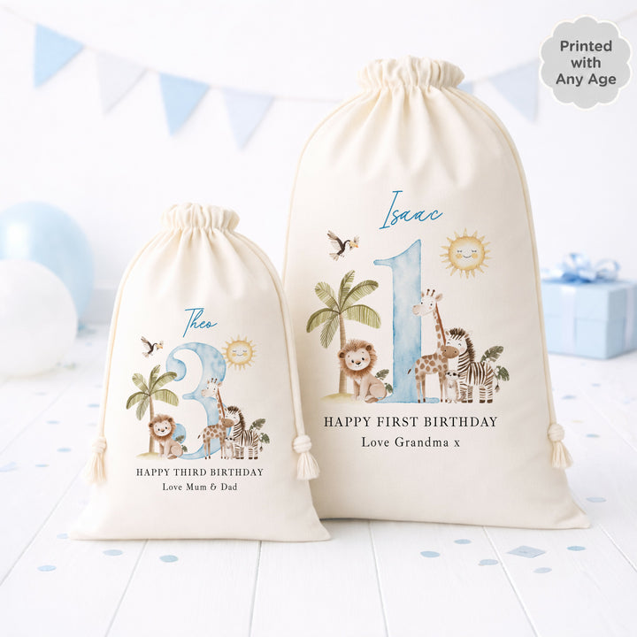 Personalised Blue Safari Birthday Gift Sack