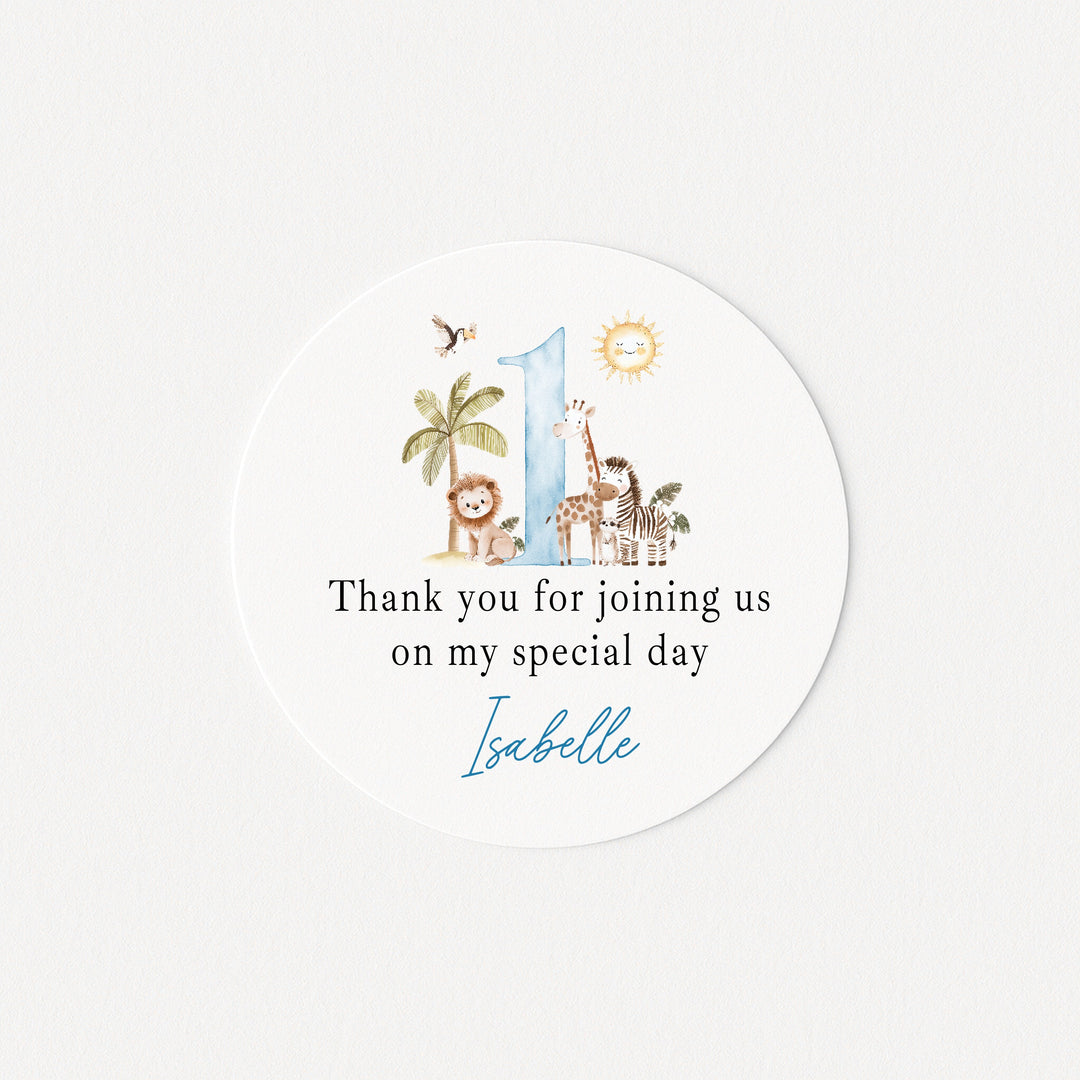 Personalised Blue Safari Birthday Stickers