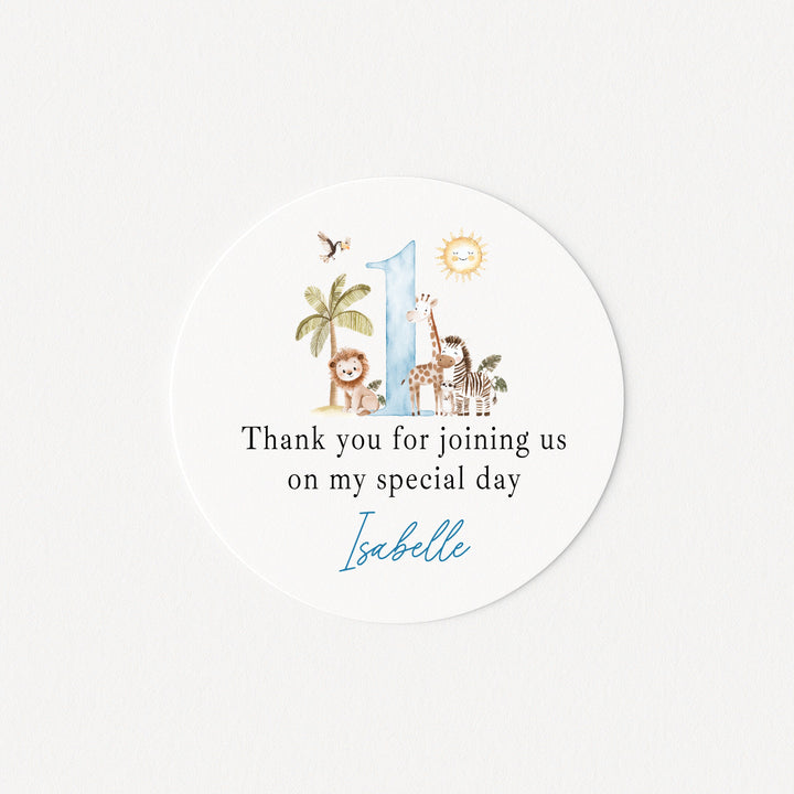 Personalised Blue Safari Birthday Stickers