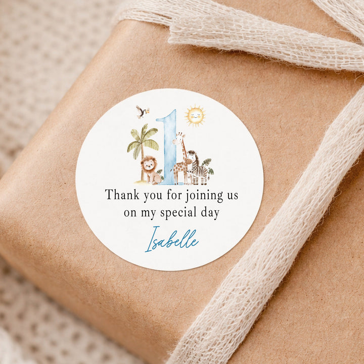 Personalised Blue Safari Birthday Stickers