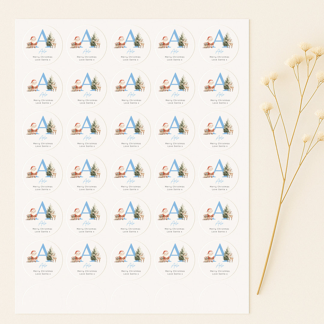 Personalised Christmas Blue Initial Stickers