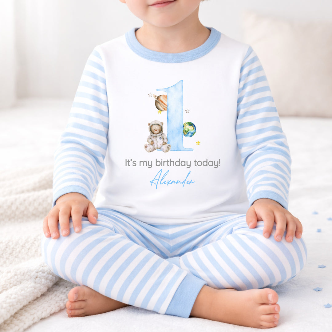 Personalised Blue Spaceman First Birthday Pyjamas