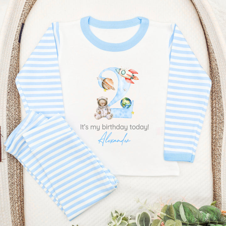 Personalised Blue Spaceman Second Birthday Pyjamas