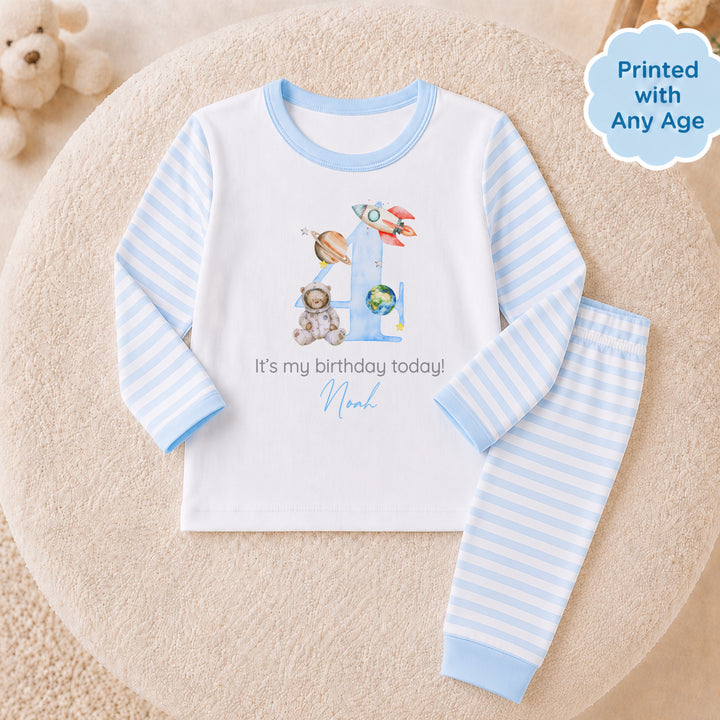 Personalised Blue Space Any Age Birthday Pyjamas
