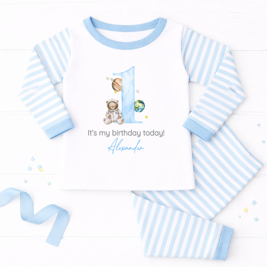 Personalised Blue Spaceman First Birthday Pyjamas
