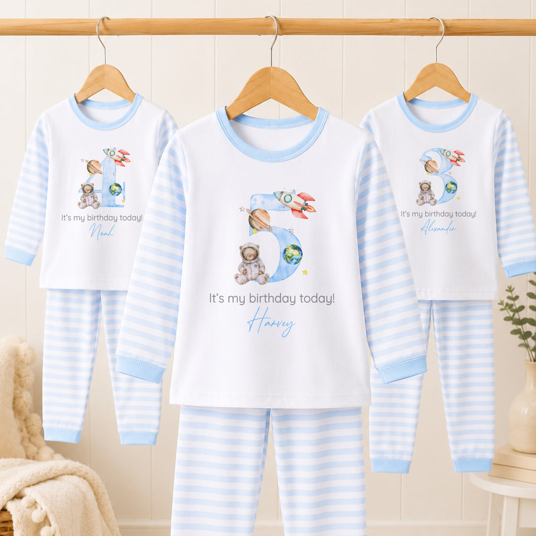 Personalised Blue Space Any Age Birthday Pyjamas