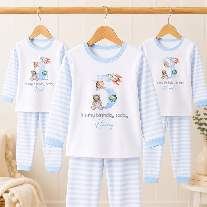 Personalised Blue Space Any Age Birthday Pyjamas