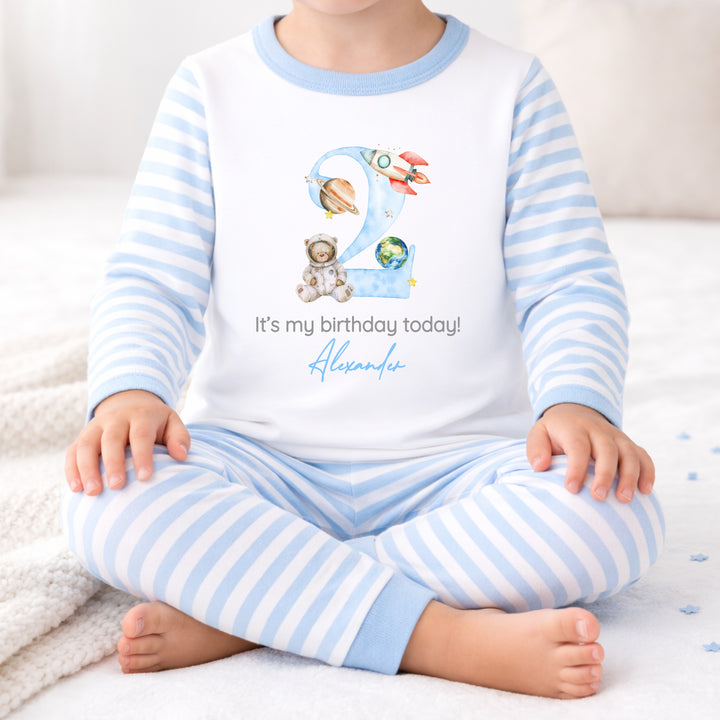 Personalised Blue Spaceman Second Birthday Pyjamas