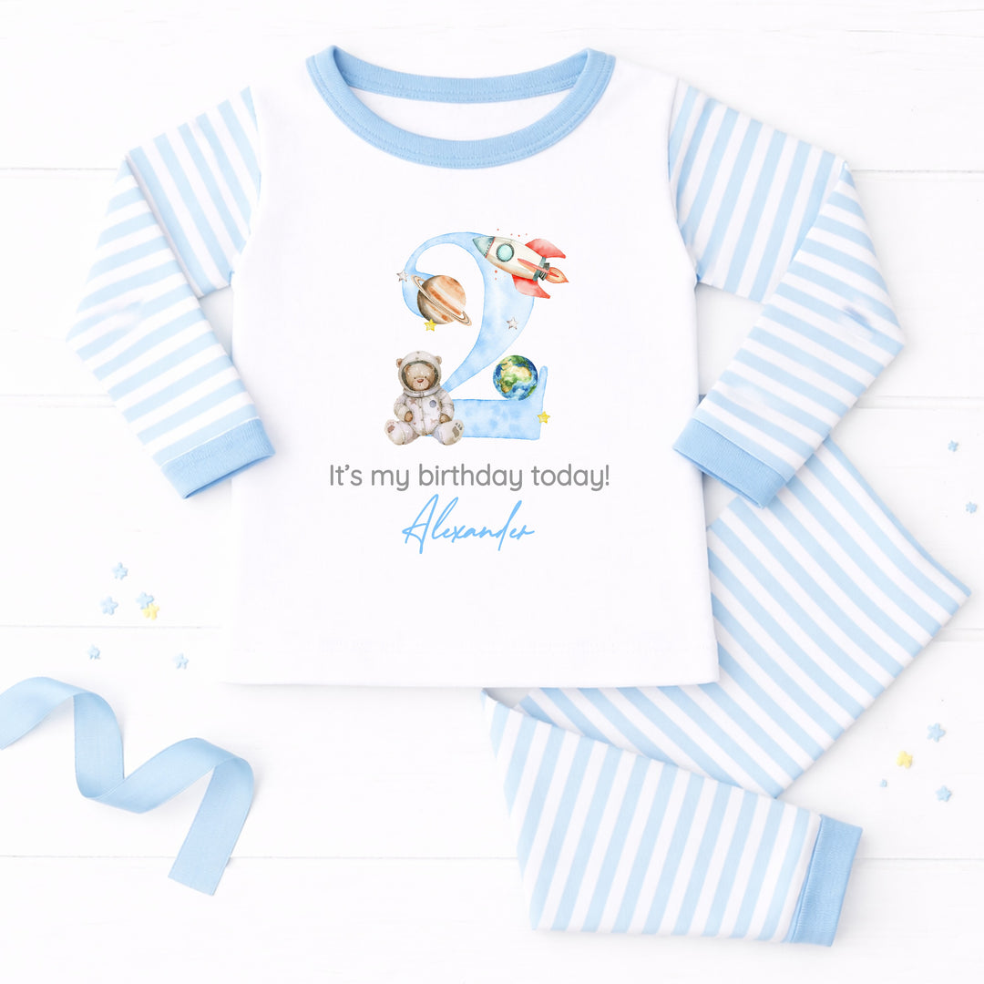 Personalised Blue Spaceman Second Birthday Pyjamas