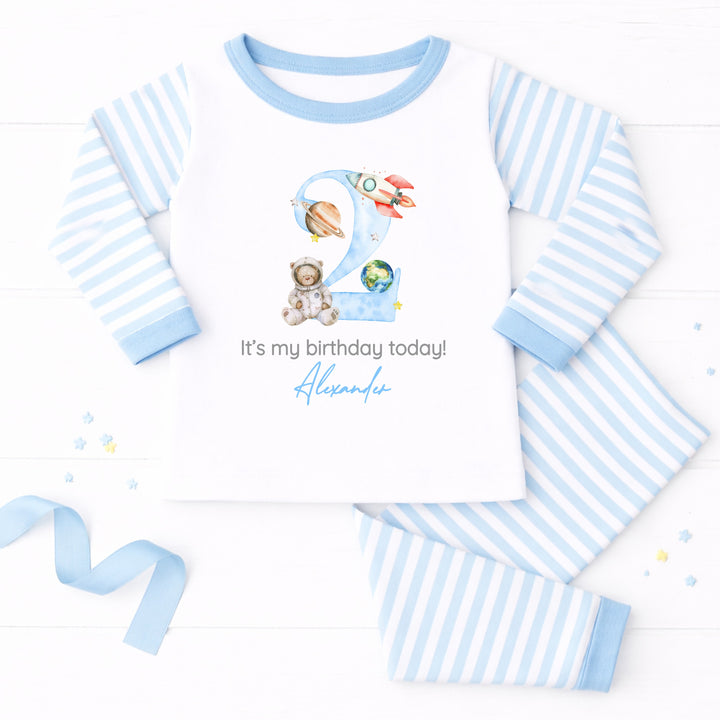 Personalised Blue Spaceman Second Birthday Pyjamas
