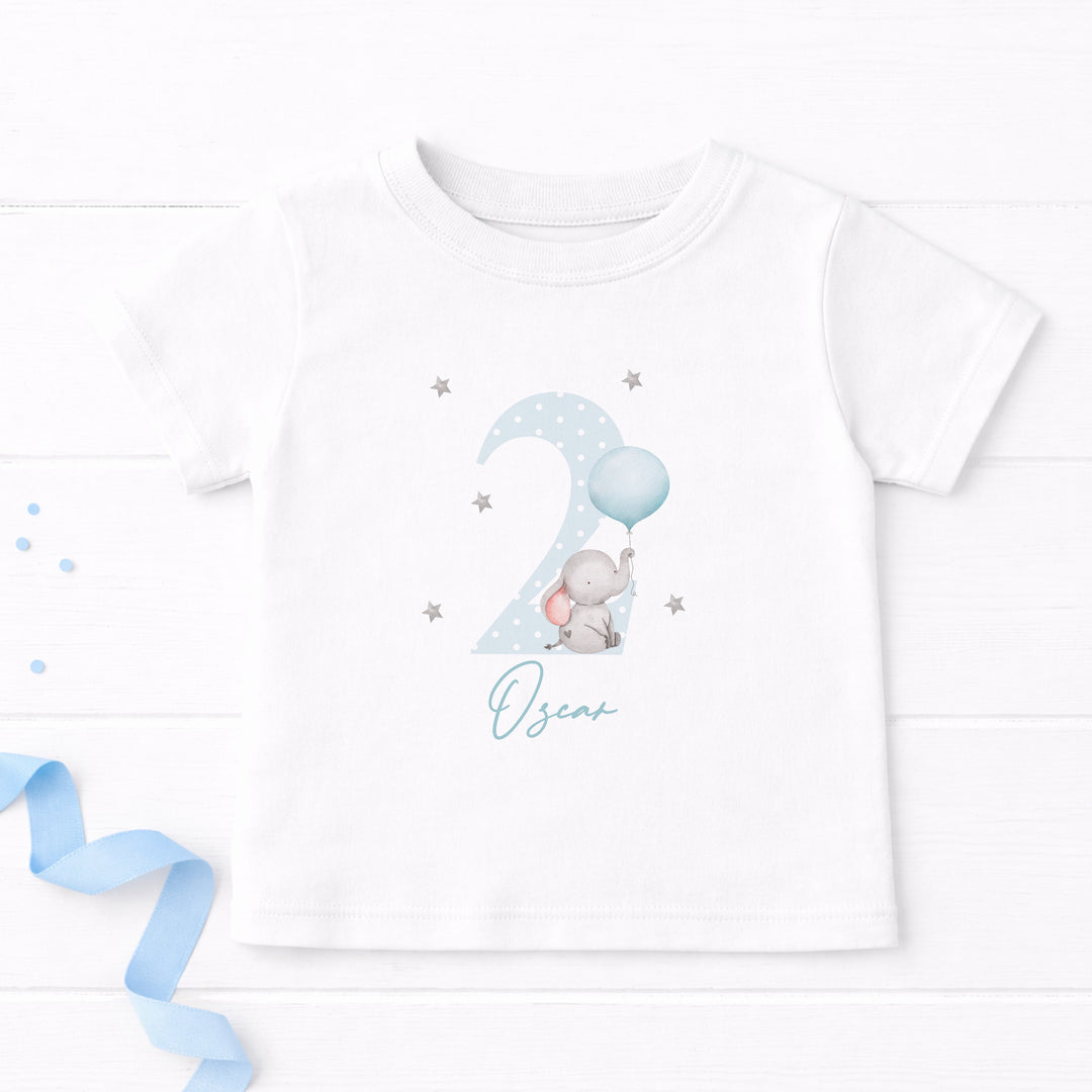 Personalised Blue Elephant Any Age Birthday T-shirt