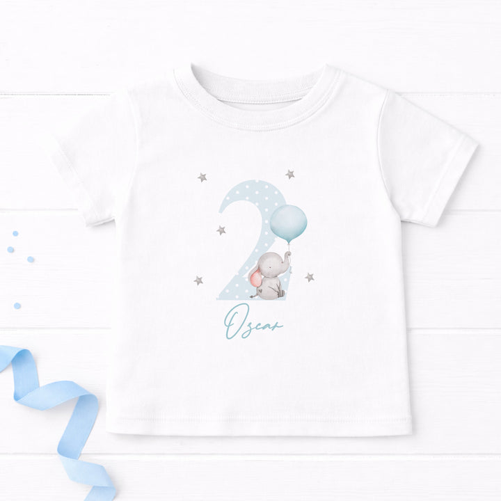 Personalised Blue Elephant Any Age Birthday T-shirt