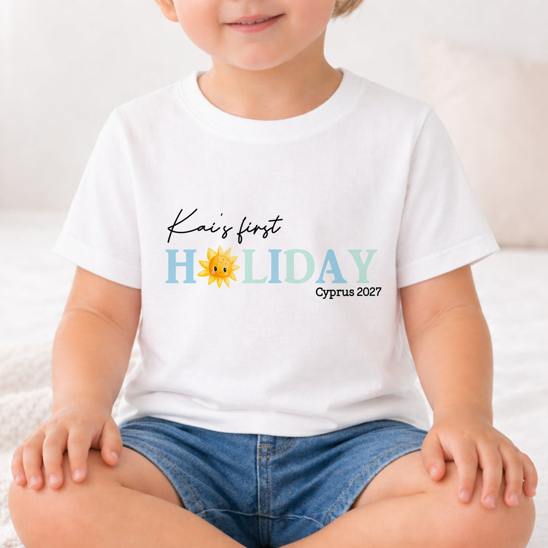 Personalised Blue My First Holiday T-Shirt