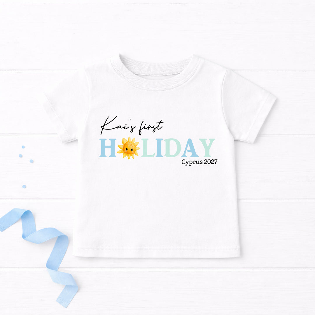 Personalised Blue My First Holiday T-Shirt