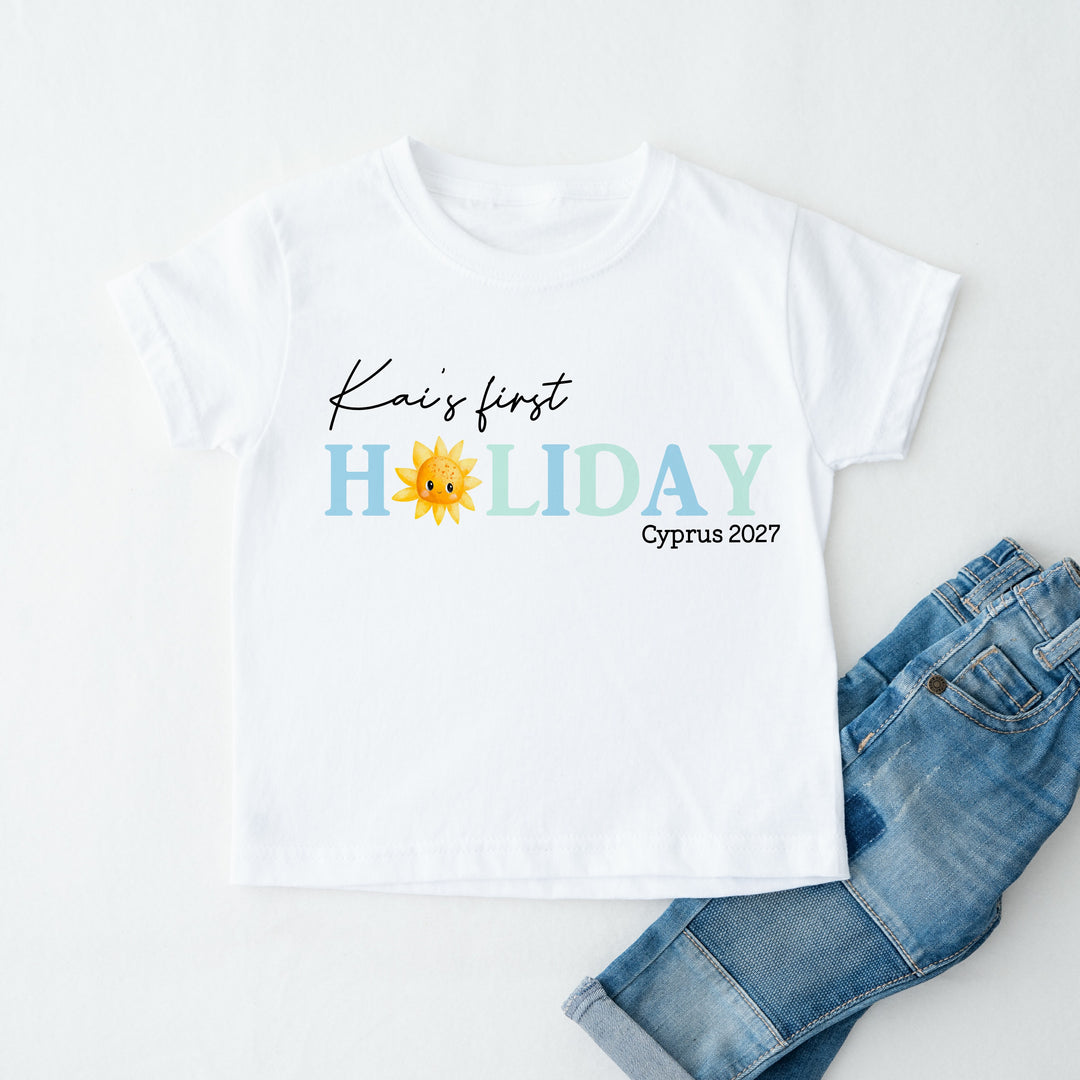 Personalised Blue My First Holiday T-Shirt