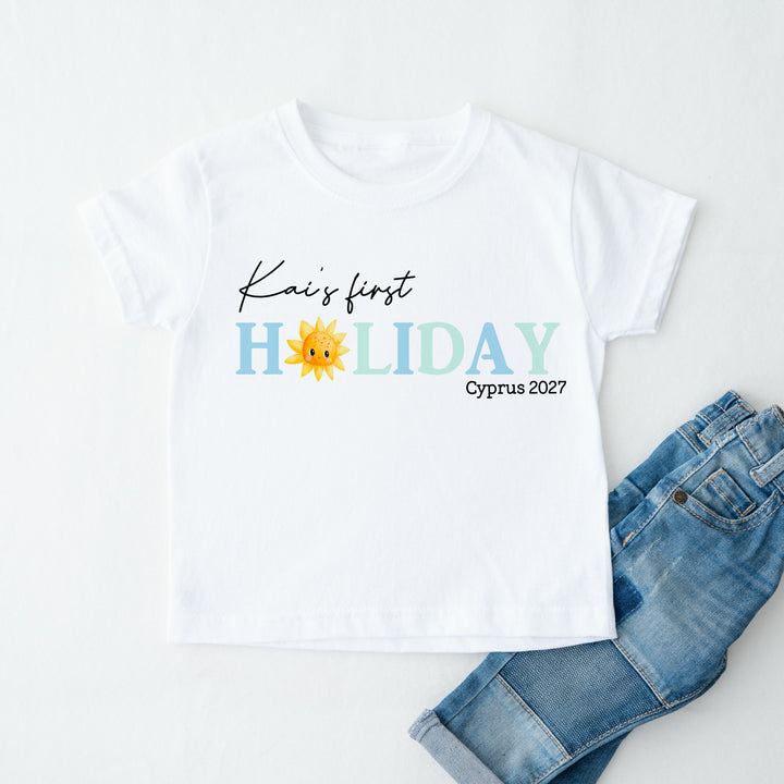 Personalised Blue My First Holiday T-Shirt