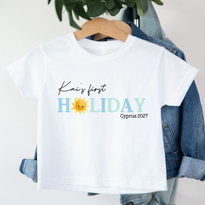 Personalised Blue My First Holiday T-Shirt