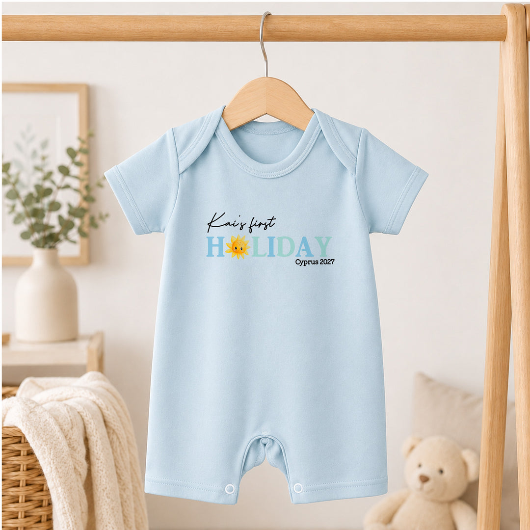 Personalised Blue Sun My First Holiday Romper