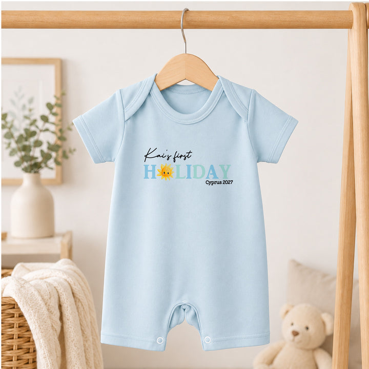 Personalised Blue Sun My First Holiday Romper