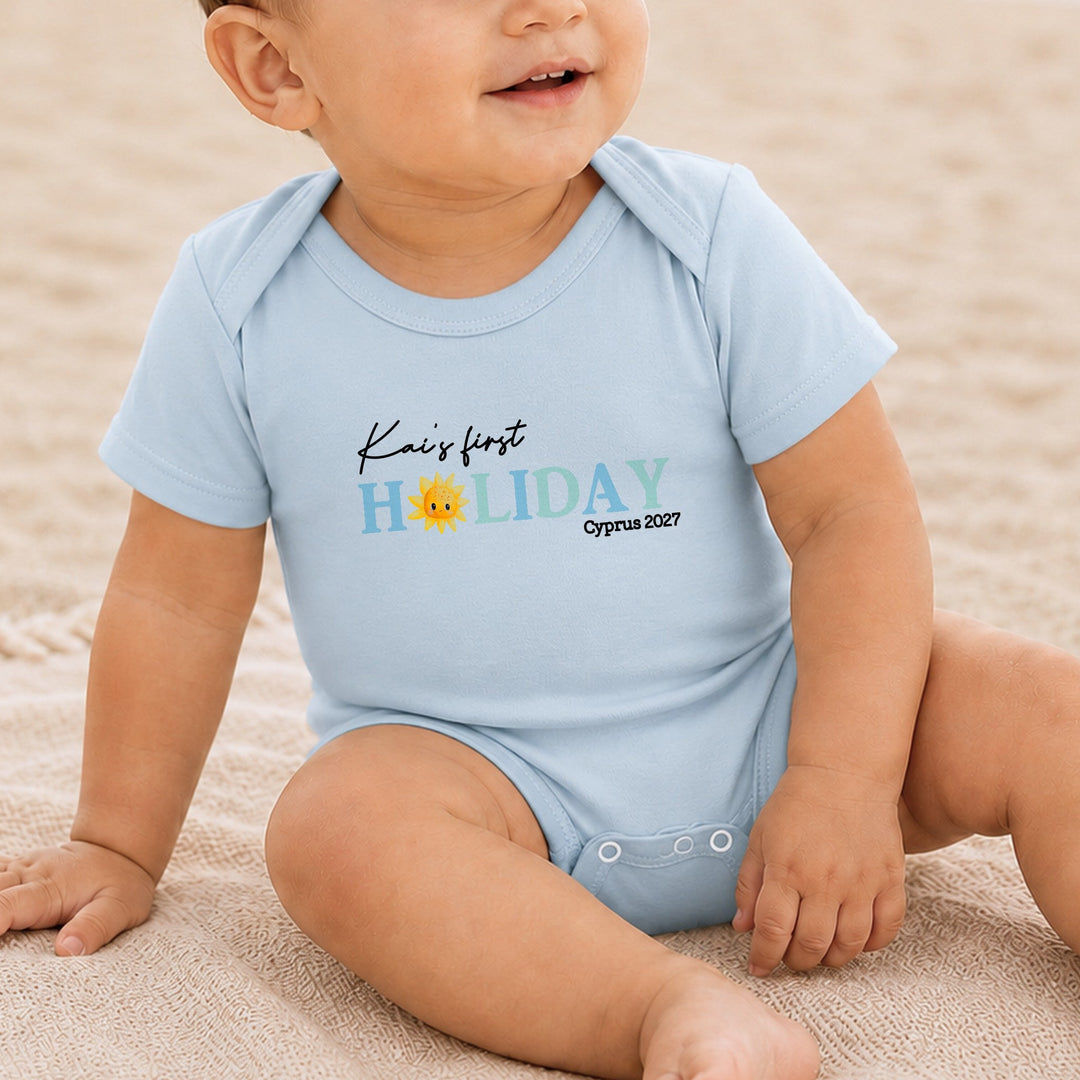 Personalised Blue Sun My First Holiday Romper