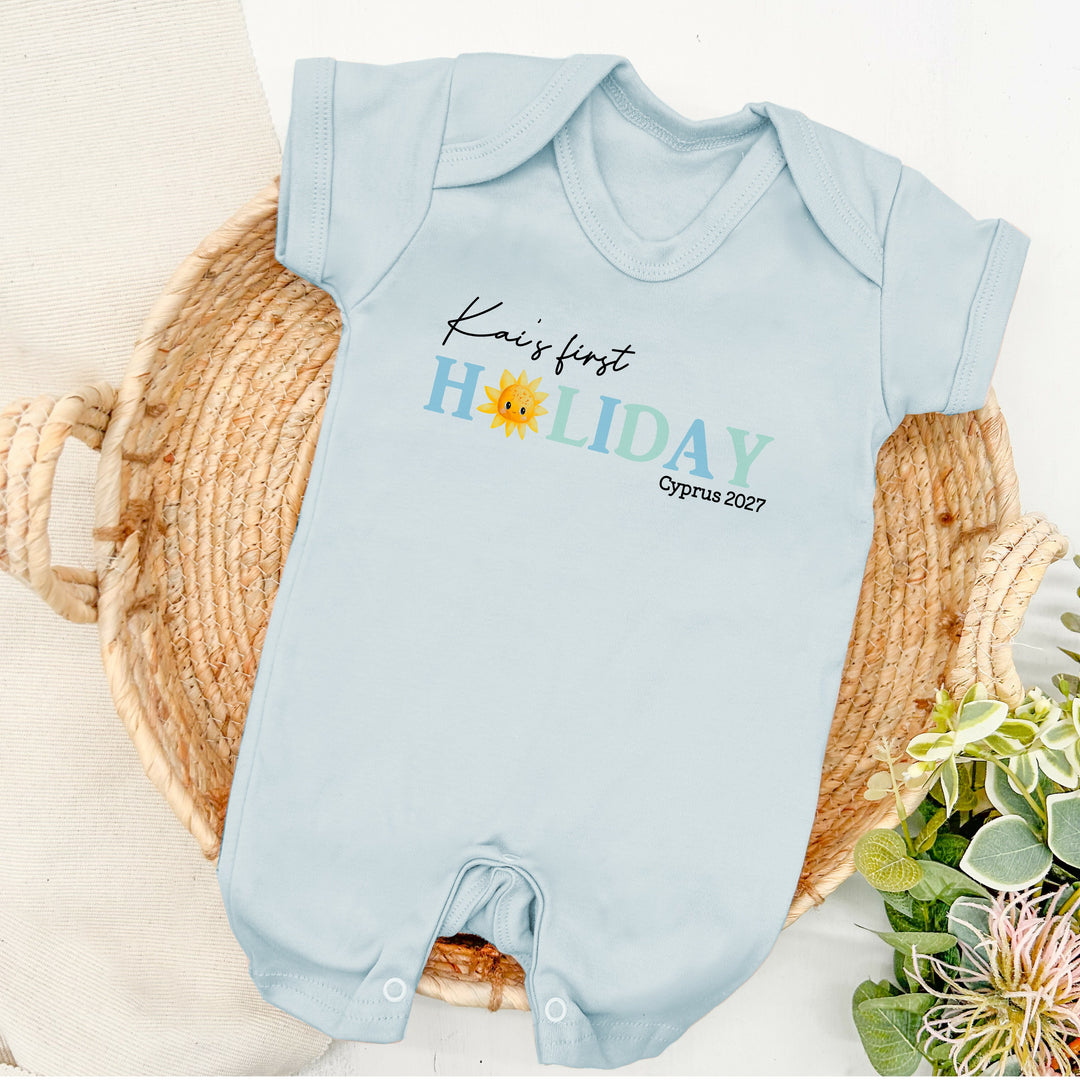 Personalised Blue Sun My First Holiday Romper