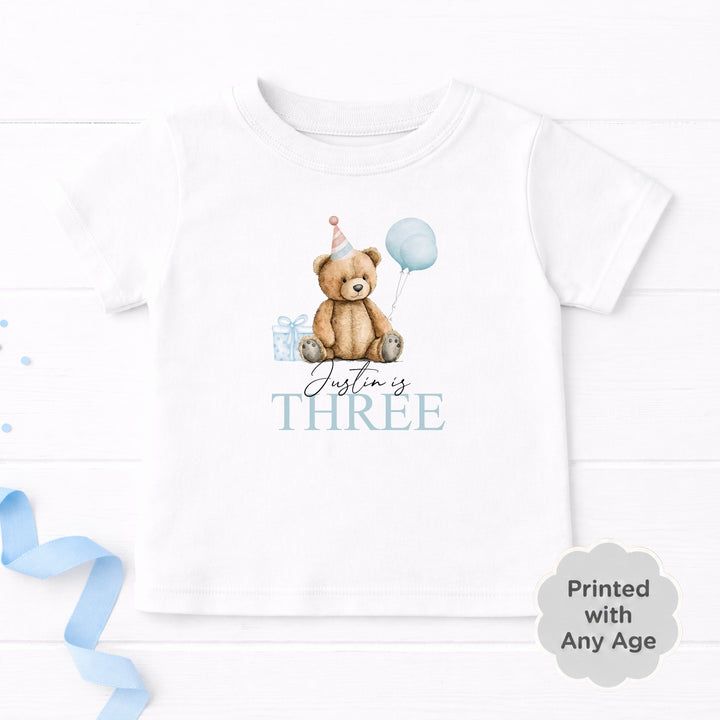 Personalised Blue Teddy Any Age Birthday Boy T-shirt