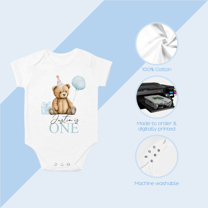 Personalised Blue Teddy Birthday Vest