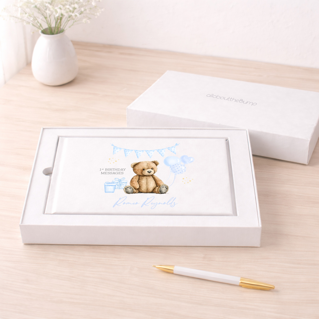 Personalised Blue Teddy Birthday Party Guest Book