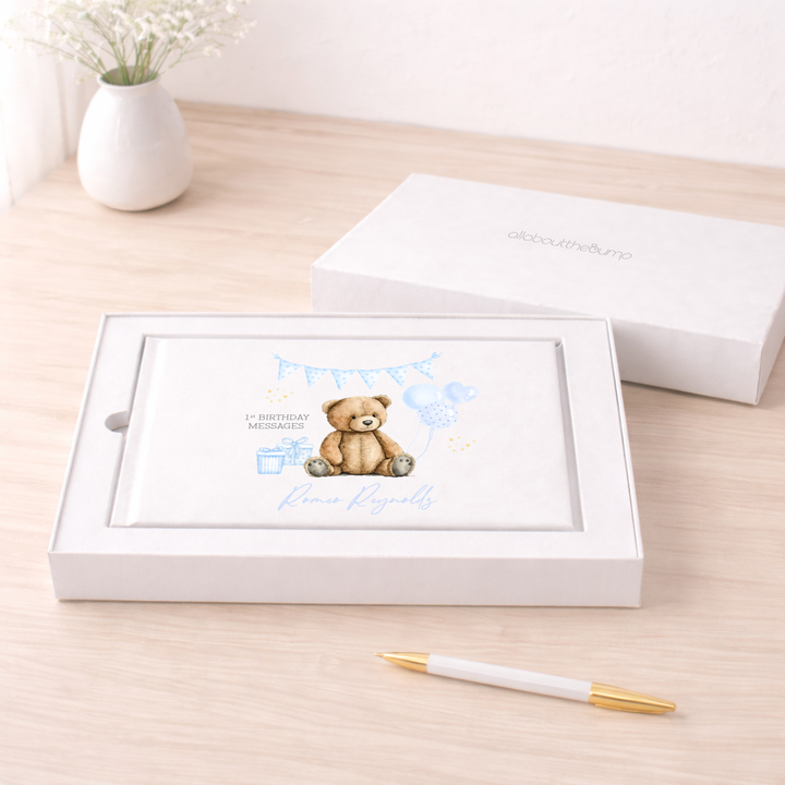 Personalised Blue Teddy Birthday Party Guest Book