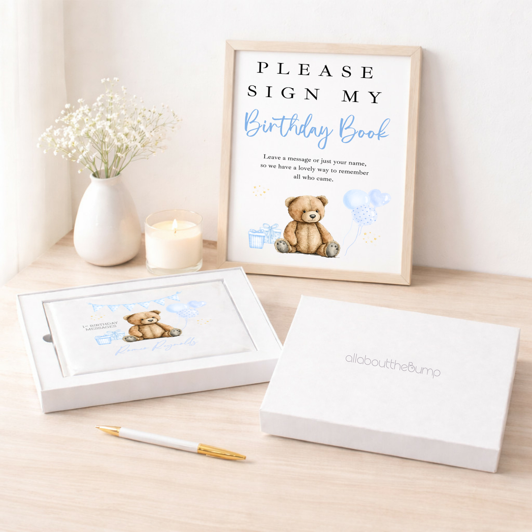 Personalised Blue Teddy Birthday Party Guest Book