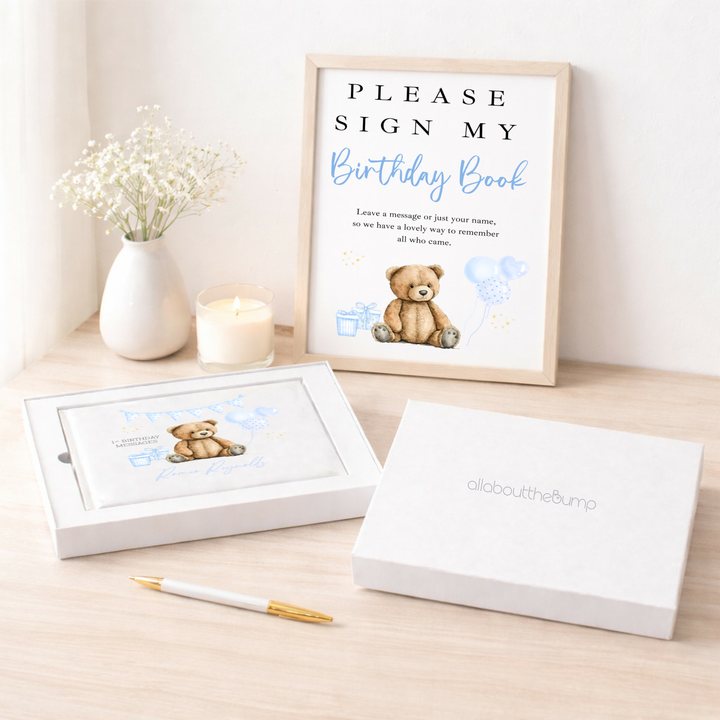 Personalised Blue Teddy Birthday Party Guest Book