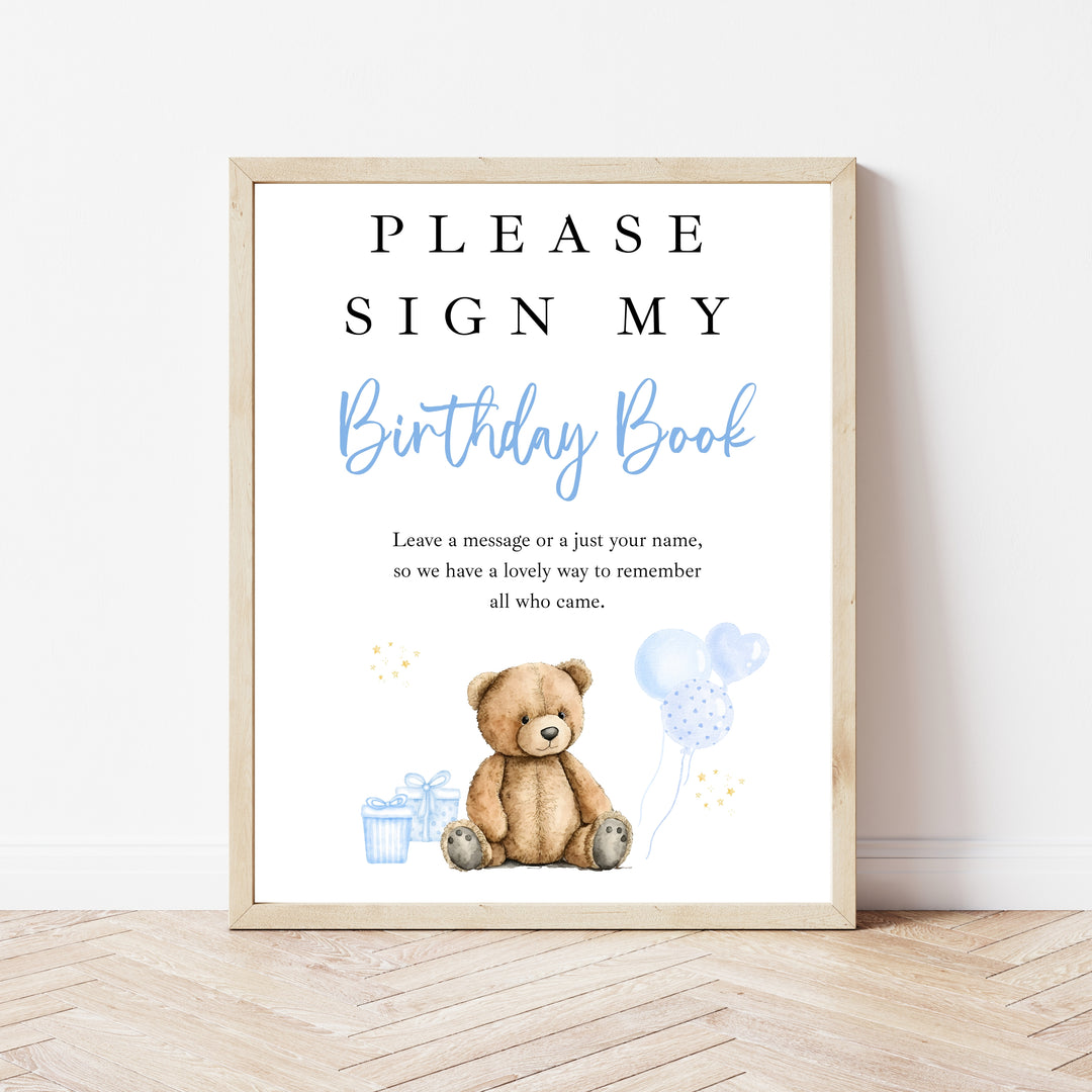 Personalised Blue Teddy Birthday Party Guest Book