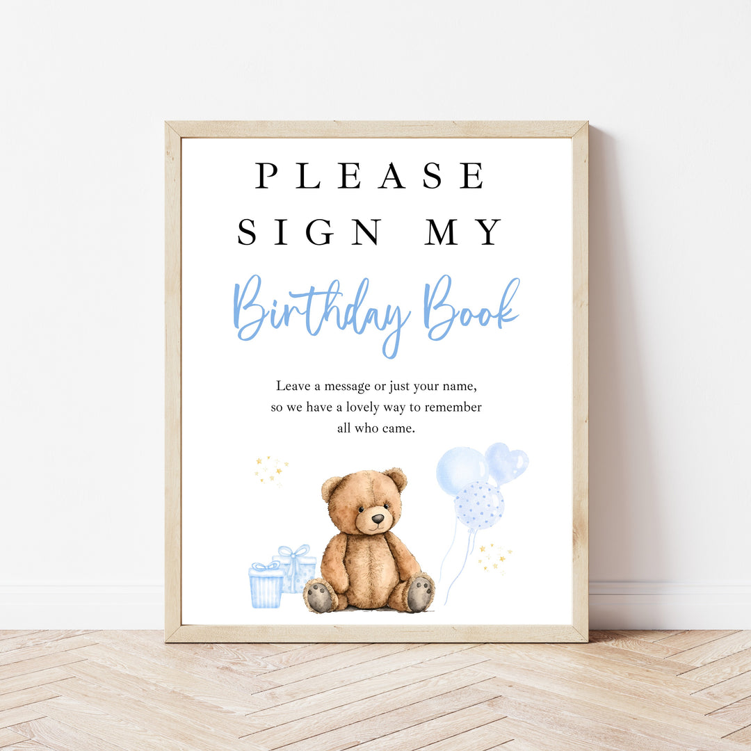 Personalised Blue Teddy Birthday Party Guest Book