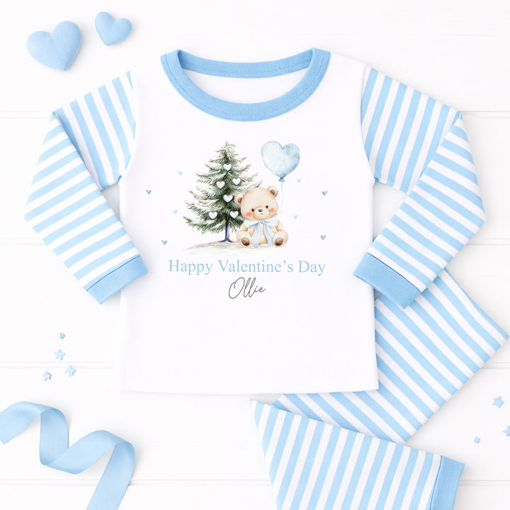 Personalised Blue Bear My First Valentine's Day Blue Stripe Pyjamas