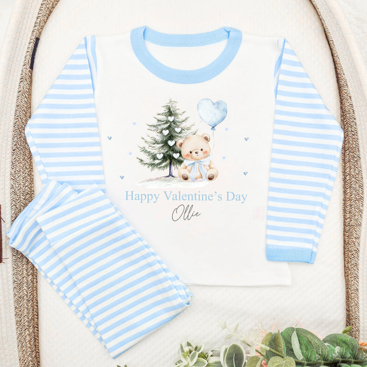 Personalised Blue Bear My First Valentine's Day Blue Stripe Pyjamas