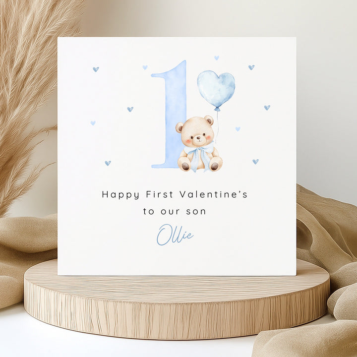 Personalised Blue Bear Happy First Valentine's Day Card